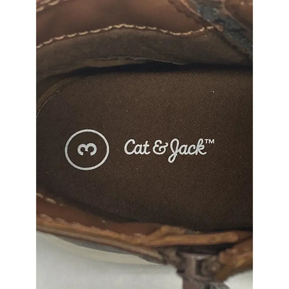 Cat & Jack Big Kids Abram Sneakers Side Zipper Faux Brown Leather Size 3
